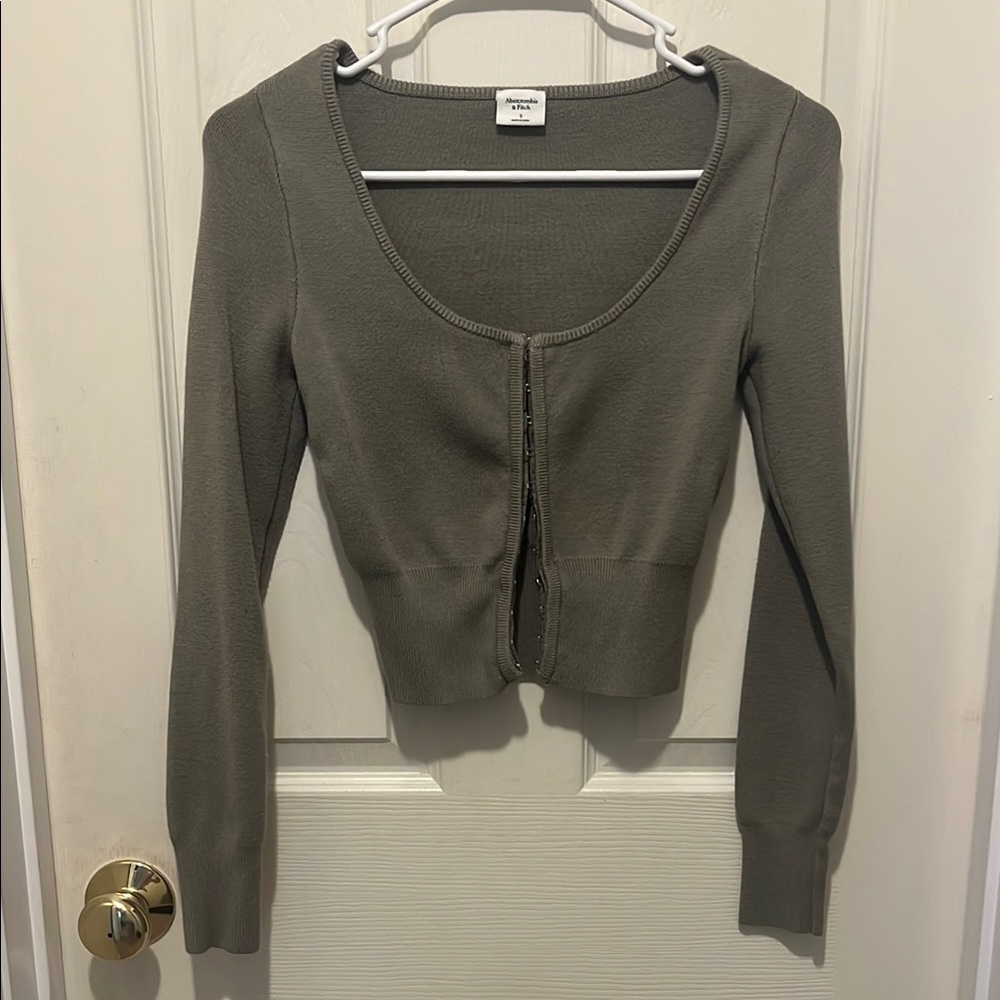Abercrombie & Fitch Olive Green Cropped Cardigan Top